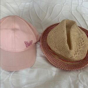 Pink Butterfly Cap and Straw Hat Set